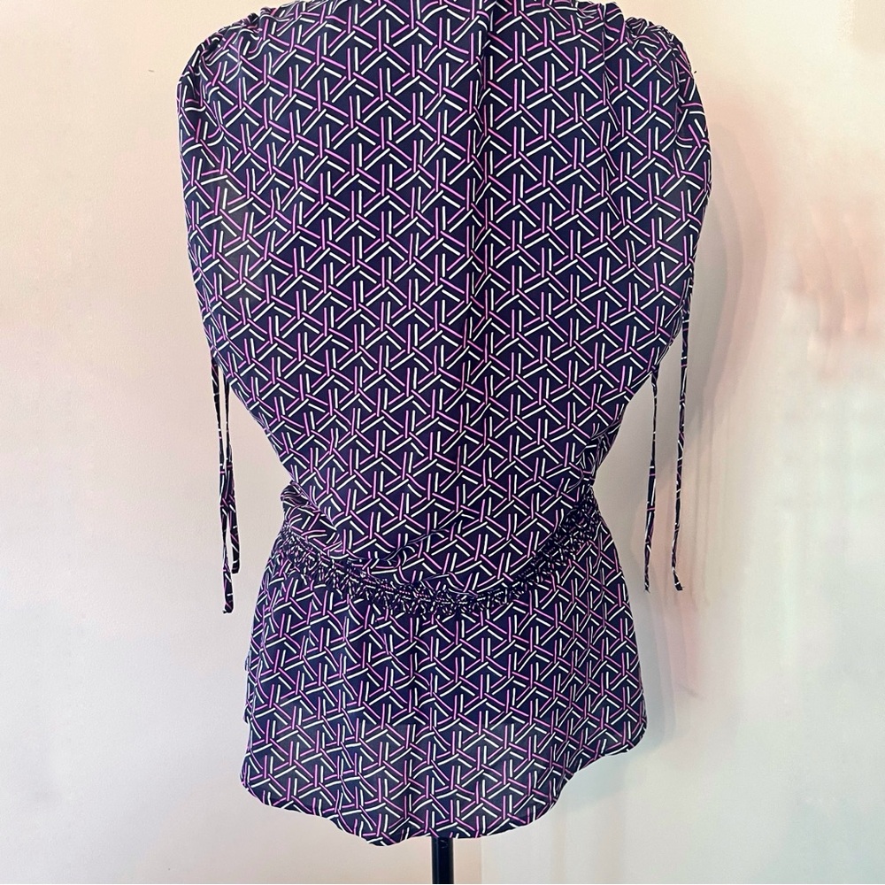 BANANA REPUBLIC Factory Geo Print Peplum Top Sleeveless Tie Shoulder Sz M - Picture 3 of 9